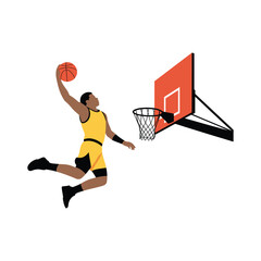 Basketball Player Dunking Ball into Hoop Dynamic Action Flat Vector Illustration © Elius
