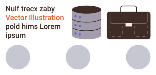 Data management, technology, storage, business, information systems resources. ion of a database stack and briefcase. Data management and technology. Line metaphor. Simple line icons © robu_s