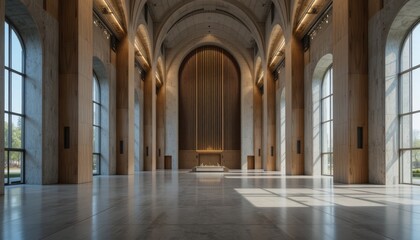 Obraz premium Large empty room with high ceilings and tall windows in a modern building