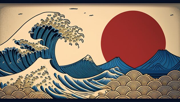 the great wave off kanagawa painting reproduction japanese style ukiyo e style painting of the null void changing generative ai