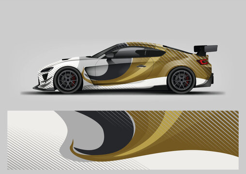 modern gold wave shape background for sport car livery wrap design, vehicle wrap sticker and decal