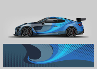 modern blue wave shape background for sport car livery wrap design, vehicle wrap sticker and decal © Lancar