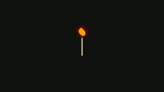Minimalist Stylized Burning Matchstick on Solid Black Background