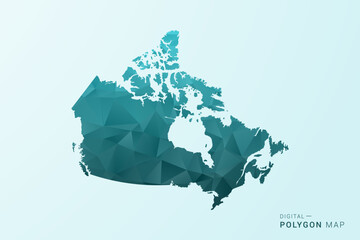 Naklejka premium Canada Map - Polygon style vector illustration in teal blue-green low poly geometric design, modern minimal silhouette.