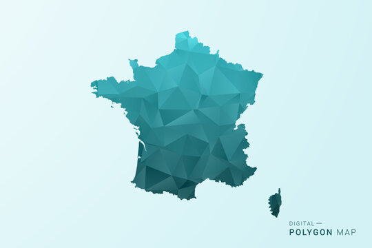 France Map - Polygon style vector illustration in teal blue-green low poly geometric design, modern minimal silhouette.
