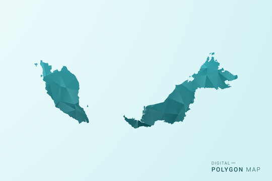 Malaysia Map - Polygon style vector illustration in teal blue-green low poly geometric design, modern minimal silhouette.