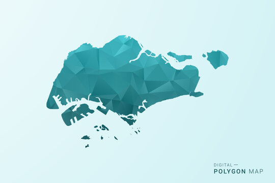 Singapore Map - Polygon style vector illustration in teal blue-green low poly geometric design, modern minimal silhouette.