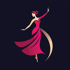 Fototapeta premium A stylized illustration depicts a woman in a flowing red dress mid dance pose