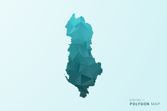 Albania Map - Polygon style vector illustration in teal blue-green low poly geometric design, modern minimal silhouette.