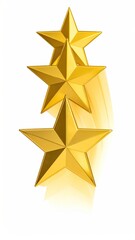 Fototapeta premium Three gold stars aligned on a shiny, reflective surface