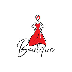 Obraz premium A minimalist sketch depicts a woman in a red dress with the word boutique scripted below