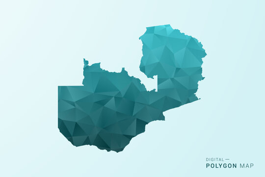 Zambia Map - Polygon style vector illustration in teal blue-green low poly geometric design, modern minimal silhouette.