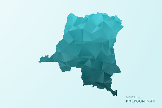 Democratic Republic of the Congo Map - Polygon style vector illustration in teal blue-green low poly geometric design, modern minimal silhouette.