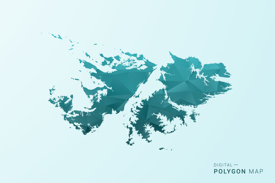 Falkland Islands Map - Polygon style vector illustration in teal blue-green low poly geometric design, modern minimal silhouette.