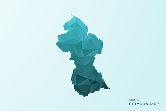 Guyana Map - Polygon style vector illustration in teal blue-green low poly geometric design, modern minimal silhouette.