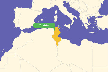 Fototapeta premium Highlighted infographic map illustration of Tunisia, ideal for education, travel guides, and geography presentations.