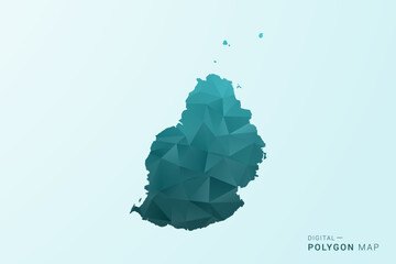 Mauritius Map - Polygon style vector illustration in teal blue-green low poly geometric design, modern minimal silhouette. © Whatever