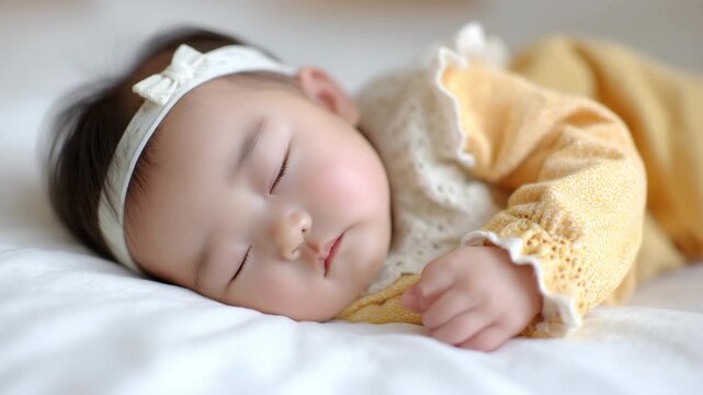 赤ちゃんが黄色の衣で気持ちよく眠る