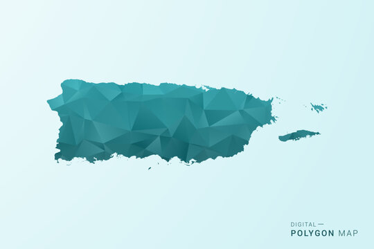 Puerto Rico Map - Polygon style vector illustration in teal blue-green low poly geometric design, modern minimal silhouette.