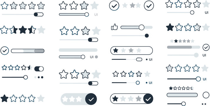 User Interface Rating and Review Elements Collection with Star Ratings, Sliders, Toggles and Feedback UI Components for Web and App DesignUser Interface Rating and Review Elements Collection with 
