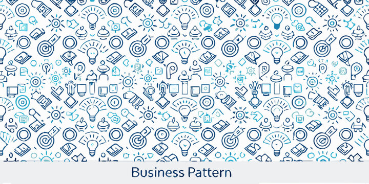 Seamless pattern of hand drawn business and innovation related icons