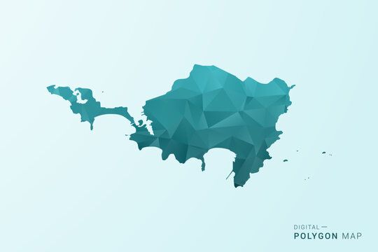 Sint Maarten Map - Polygon style vector illustration in teal blue-green low poly geometric design, modern minimal silhouette.
