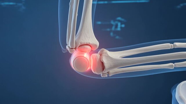 Detailed 3D Illustration of Elbow Joint with Highlighted Pain Area