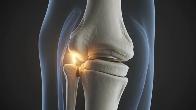 Detailed Medical Illustration of Human Knee Joint with Pain Highlight