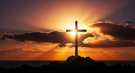 Spiritual concept of faith with cross and divine sunbeams