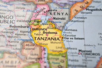 Naklejka premium Defocused Map Background Highlighting Dodoma Geography and Travel Concept