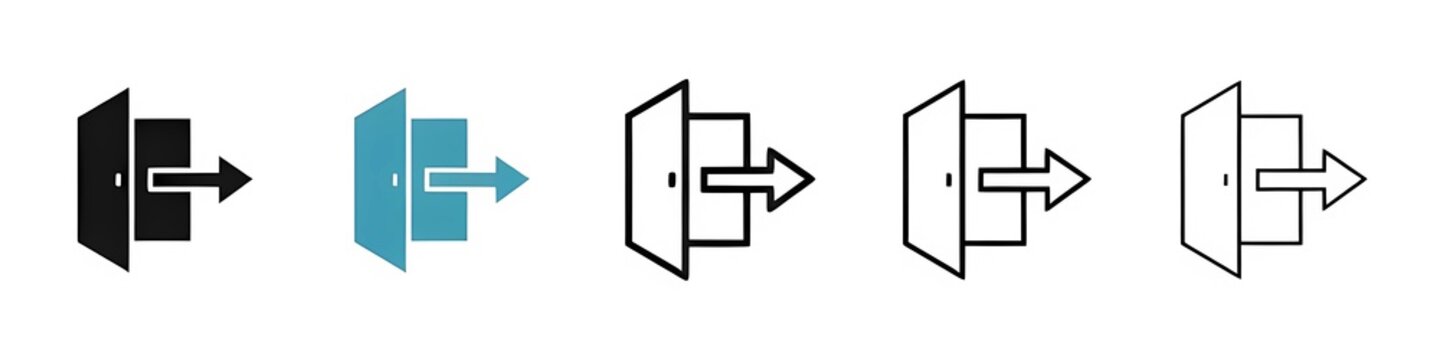 Exit line icon set. output sign. quit or logout button icon. outside pictogram for Ui designs. Thin line customizable illustration. Contour symbol. Vector isolated outline drawing. Editable stroke