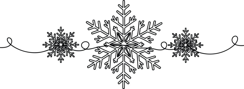 A black and white image of snowflakes on a string