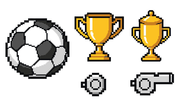 Pixel Art Soccer Icons: Ball, Trophies, and Whistle