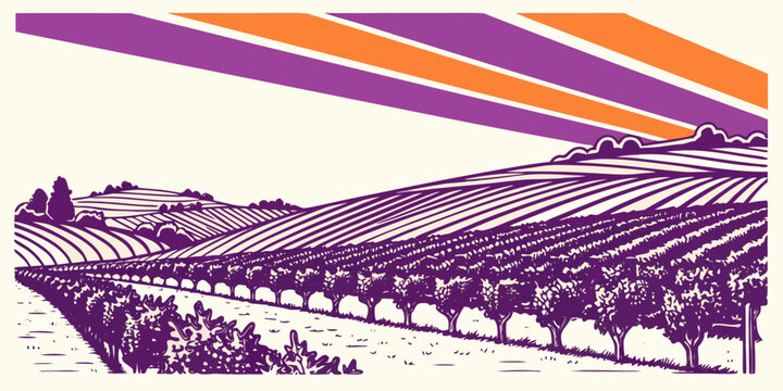 A purple and orange graphic of a large crowd in a stadium Vector