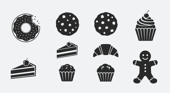 Sweet Treats Collection: Donut, Cookies, Cupcakes, Croissant, Cake Slices, Gingerbread Man