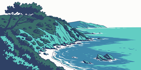 A serene cliffside by the ocean with lush greenery Vector ©  MST RABEYA  BEGUM