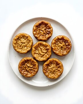 Kuih Akok with crinkled golden brown baked custard and ultra soft rich center on white