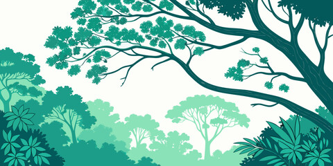 A forest scene with various trees and foliage in different shades of green Vector ©  MST RABEYA  BEGUM