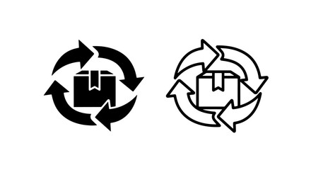 Obraz premium Cardboard box shipping icon with circular arrows for logistics and return process