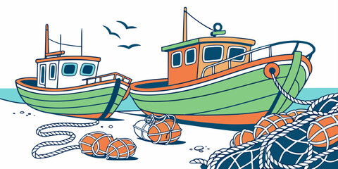 Two green and orange fishing boats on the water Vector ©  MST RABEYA  BEGUM