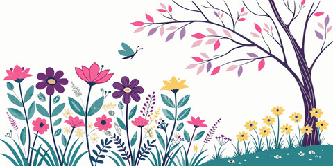 A tree with flowers and a butterfly in a garden Vector ©  MST RABEYA  BEGUM