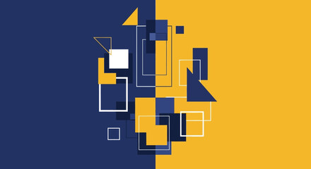 Geometric shapes in blue and yellow with a striking silhouette © MSTMARIA