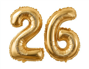 -the numbers 26 made of silver inflatable balloons, isolated on a white background with a clipping path, in the style of hyper-realistic photography