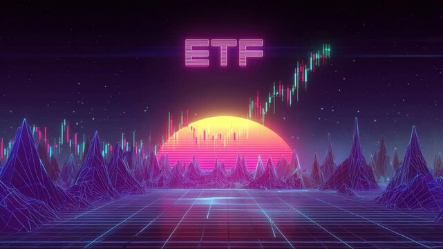 紫基調ネオン調のETF上昇図