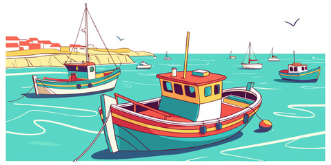 A small fishing boat on the water with other boats Vector ©  MST RABEYA  BEGUM
