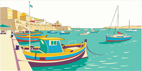 Boats are moored at a dock by the water Vector ©  MST RABEYA  BEGUM