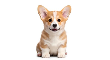 Obraz premium A cute corgi puppy sitting on a white background with a happy expression
