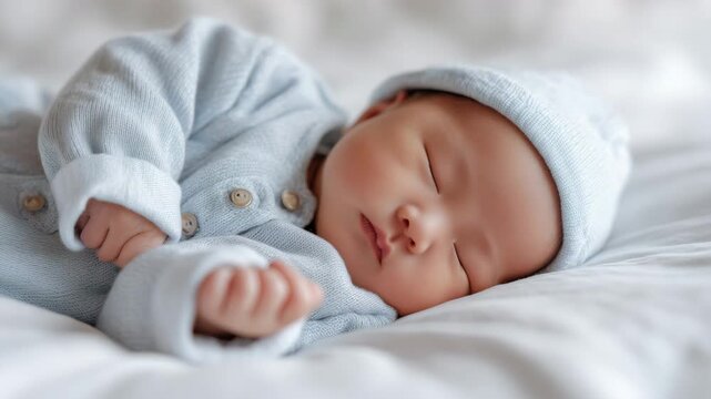 赤ちゃんが青い衣で安らかに眠る