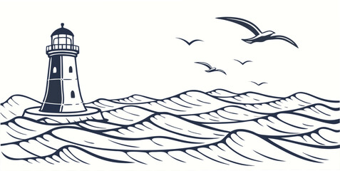 A lighthouse on the ocean with seagulls flying overhead Vector ©  MST RABEYA  BEGUM