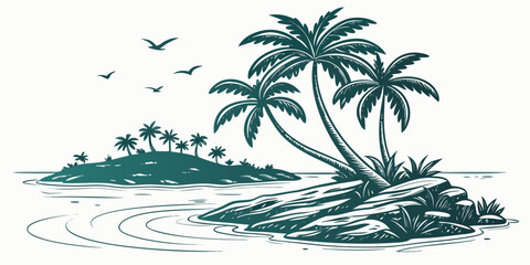 A small island with two palm trees and birds flying overhead Vector ©  MST RABEYA  BEGUM